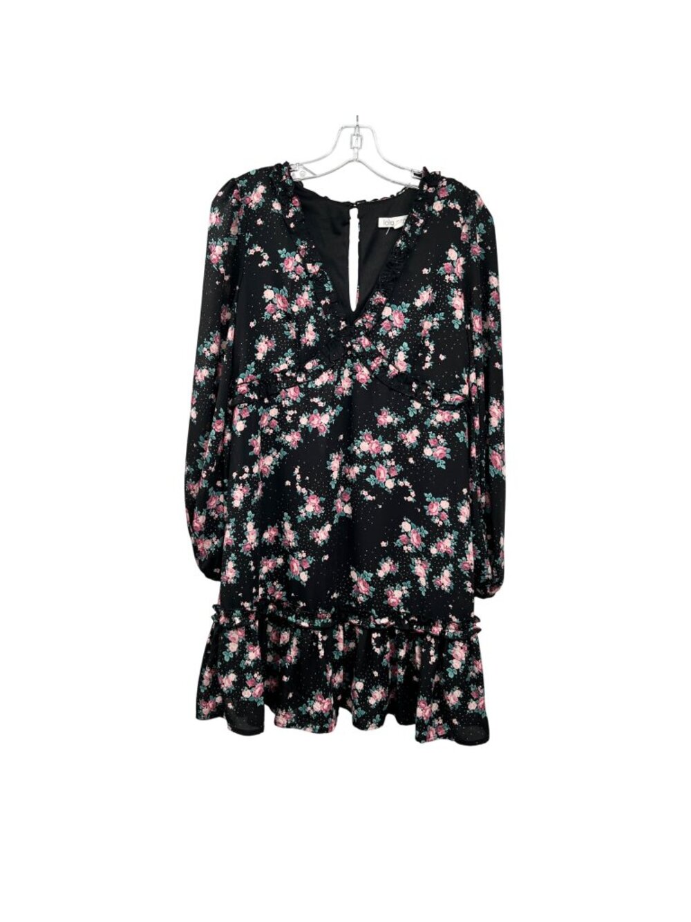 Lola Grace Floral Empire Waist Dress Long Sleeve Black/Multi Keyhole Size Small